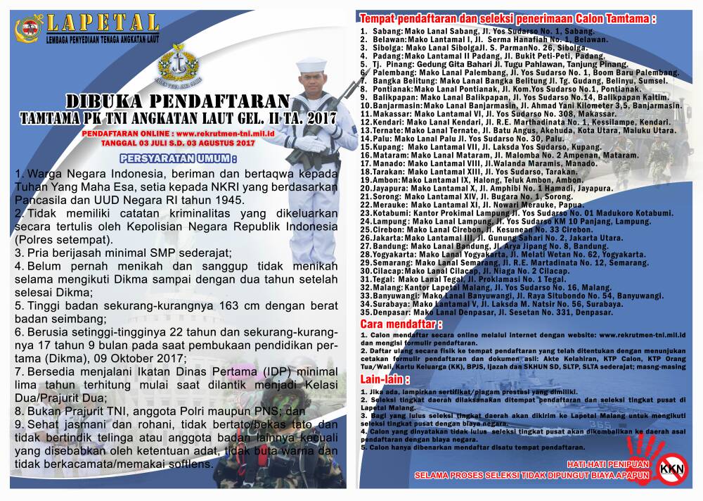 Lowongan Pendaftaran TAMTAMA TNI AU