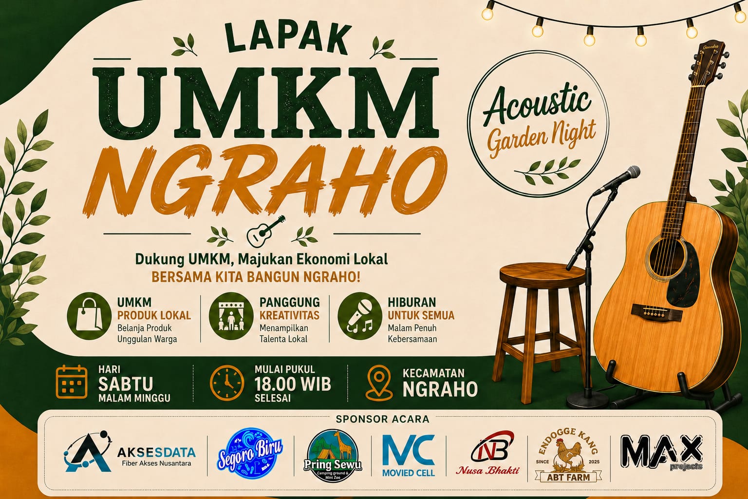 Kecamatan Ngraho Gelar "Akustik Garden Night" untuk Bantu UMKM dan Anak Muda